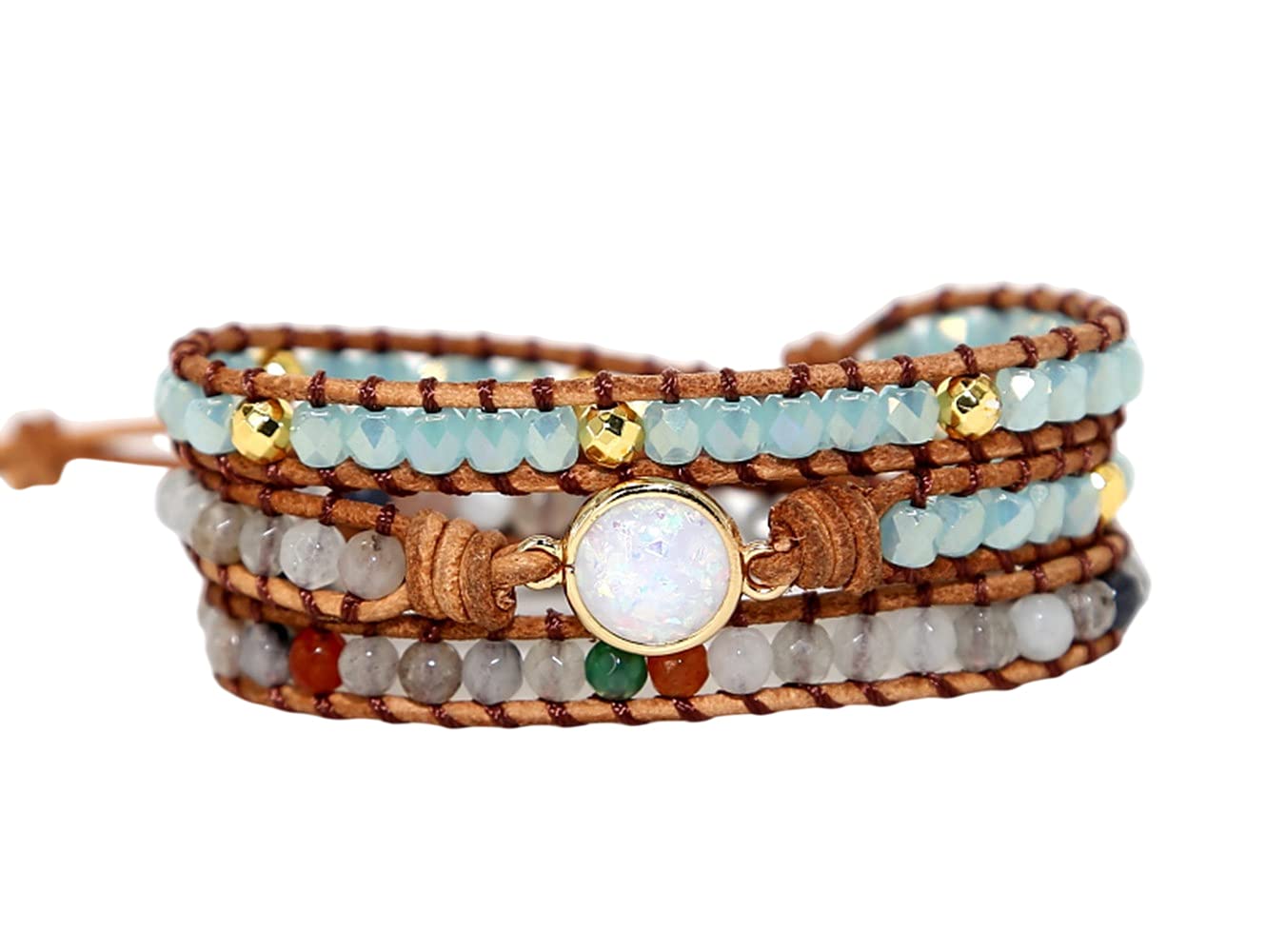 Boho Stone Wrap Bracelet for Women,Turquoise Beaded Bracelet Jewelry Gift