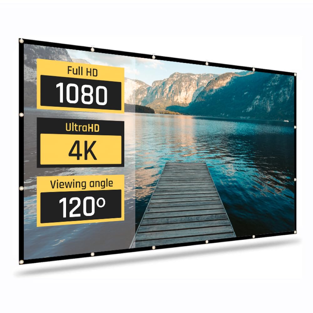 iggual - Pantalla de Proyección 100" Pulgadas- Plegable- Antiarrugas- Formato Panorámico 16:9- Ángulo de visión 120º- Apta para Proyector y Retroproyector- Medidas 221 x 124 cm