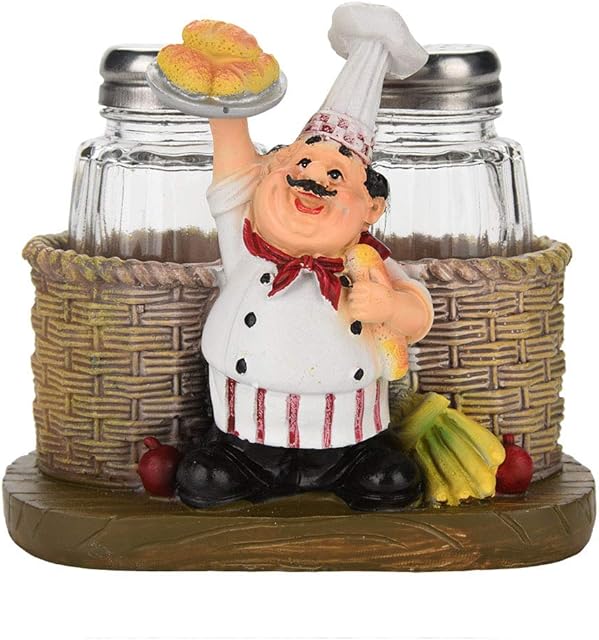 VIFER Chef Statue Salt Pepper Bottle Holder Chef Figurine Resin Crafts Gifts for Home Kitchen Bar Restaurant Decoration