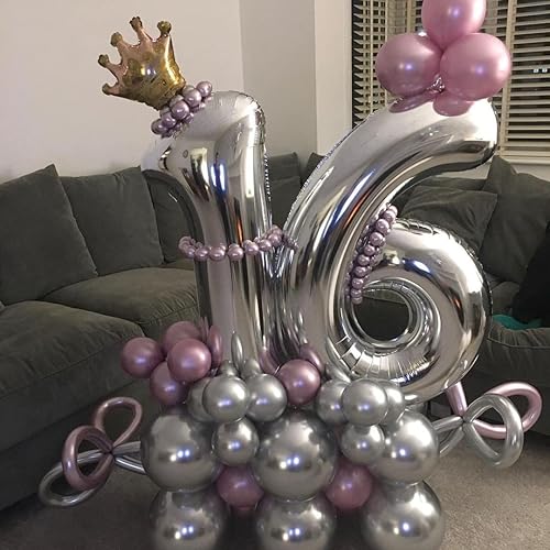 Vista 66 de Globos plateados con el número 40, globos de 40 pulgadas, globos de aluminio de Mylar de 40 pulgadas para fiesta de cumpleaños de 40 años, S-número