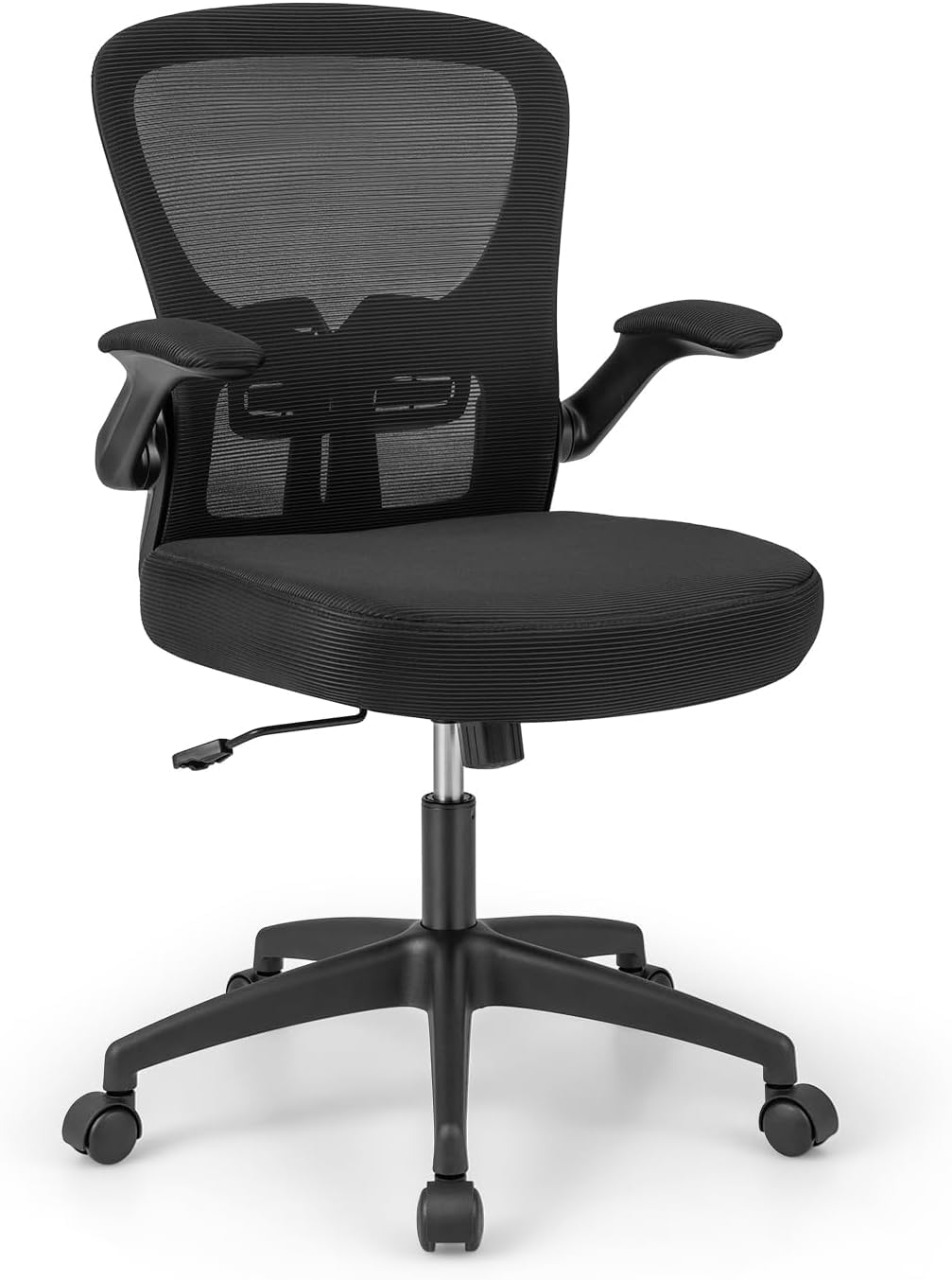 GIANTEX Silla de Oficina de Malla, Silla de Escritorio Ergonómica con Altura Ajustable, Reposabrazos Abatibles, Soporte Lumbar y Cojín de Esponja Suave, con Ruedas, para Dormitorio, Oficina
