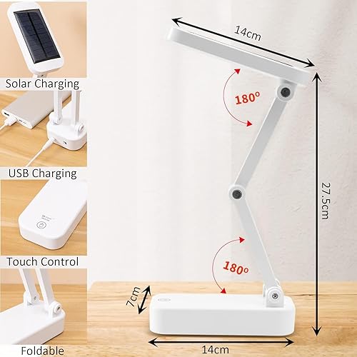 Miniatura 7 de keeda Lámpara de escritorio plegable solar, lámpara de lectura LED portátil regulable con puerto de carga solar y USB para luz nocturna de noche,