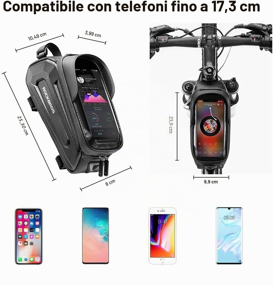 ROCKBROS Borsa da Telaio Bici, Borsa Tubo Anteriore per MTB Bicicletta, Porta Cellulare 6.8 Pollici TPU Touchscreen, Grande Capacità 1.7L Accessori Bike