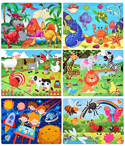 Puzzles for Kids Ages 4-8, Wooden Jigsaw Puzzles 60 Pieces Preschool Toddler Puzzles Set for Boys and Girls(6 Puzzles)