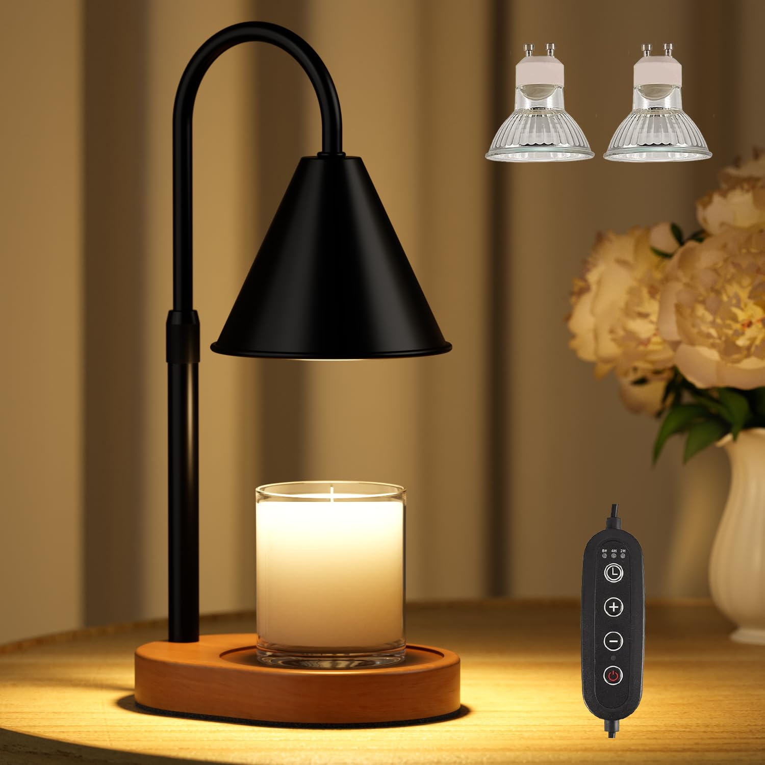 Candle Warmer Lamp with Timer,Candle Lamp with 2 Bulbs?Adjustable Height and Brightness Candle Lamp Warmer?Black