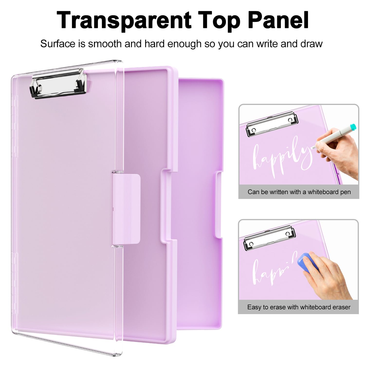 Piasoenc Clipboard with Storage, 8.5 x 11 Clip Boards with 2 Storage Case and A4 Paper Folder, Clear Dry Erase Top Panel - Image 4