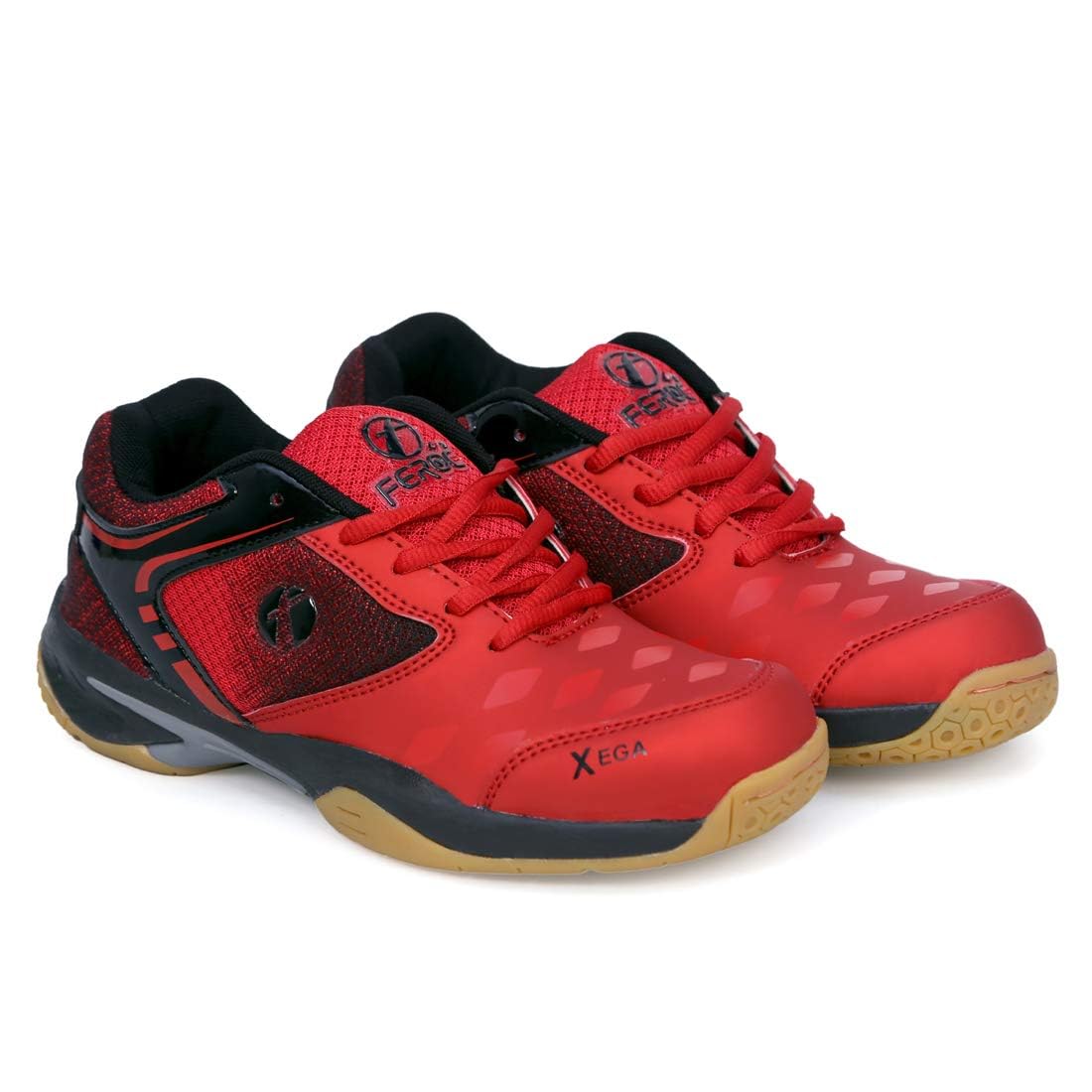 FEROC XEGA Badminton Shoes for Men Boys Unisex Kids (RED, 3) 2