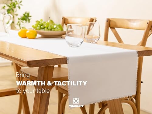 Miniatura 3 de Vitalizart Camino de mesa blanco de 14 x 72 pulgadas de largo, lino y algodón, para decoración rústica del hogar, comedor, decoración de boda,