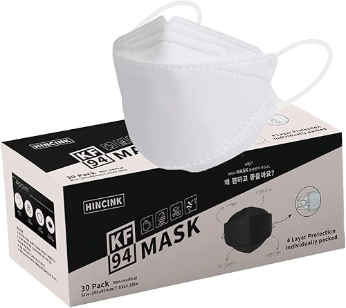 KF94 Mascarillas faciales, paquete de 30 envueltas individualmente, 4 capas transpirables y cómodas, máscaras protectoras para el polvo, unisex