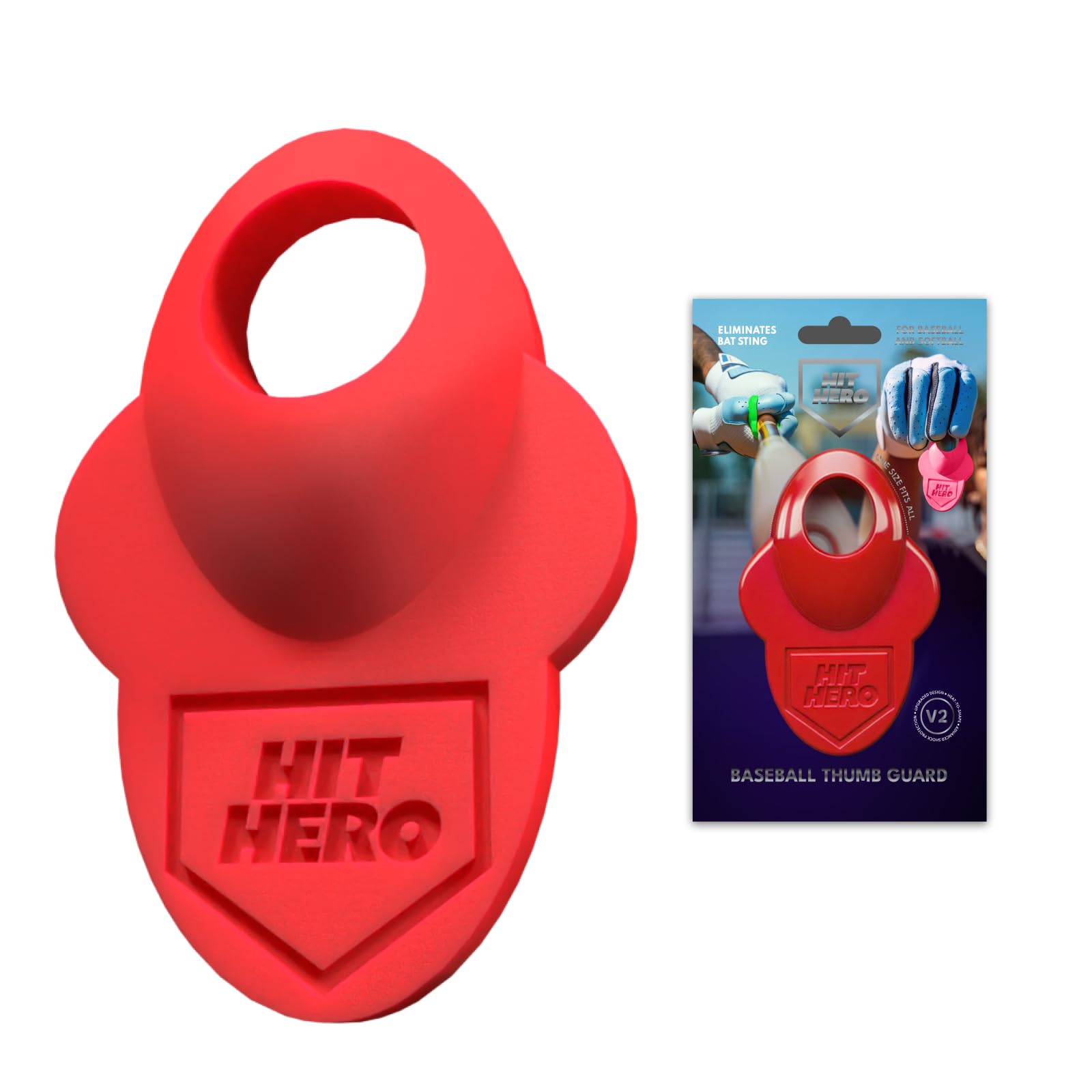 Hit Hero V2 Updated, Baseball Thumb Guard, Shapeable, Batters Batting Grip, Finger Guard, Accessory, Batting Protection, Reduce Bat Sting, Hitter Red