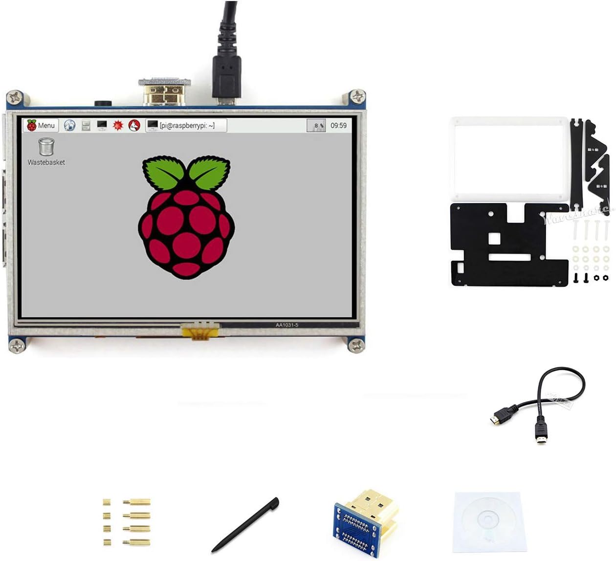 waveshare 5inch HDMI LCD Resistive Touch Screen Display 800x480 High Resolution Monitor HDMI Interface Fits Raspberry Pi with Bicolor Holder Case Lower Power Consumption