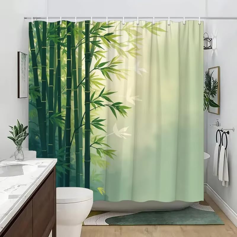 Rideau de douche imperméable haut de gamme motif forêt de bambous élégante 105x220 cm