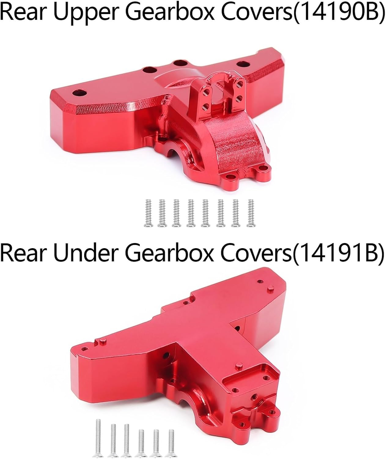 RC Car Parts for MJX for Hyper Go 1/14 14210 14209 14190B 14191B Metal Rear Upper Under Gearbox Covers Differential Case Cover Decoration RC Car Upgrade Spare Parts(Red,Set)