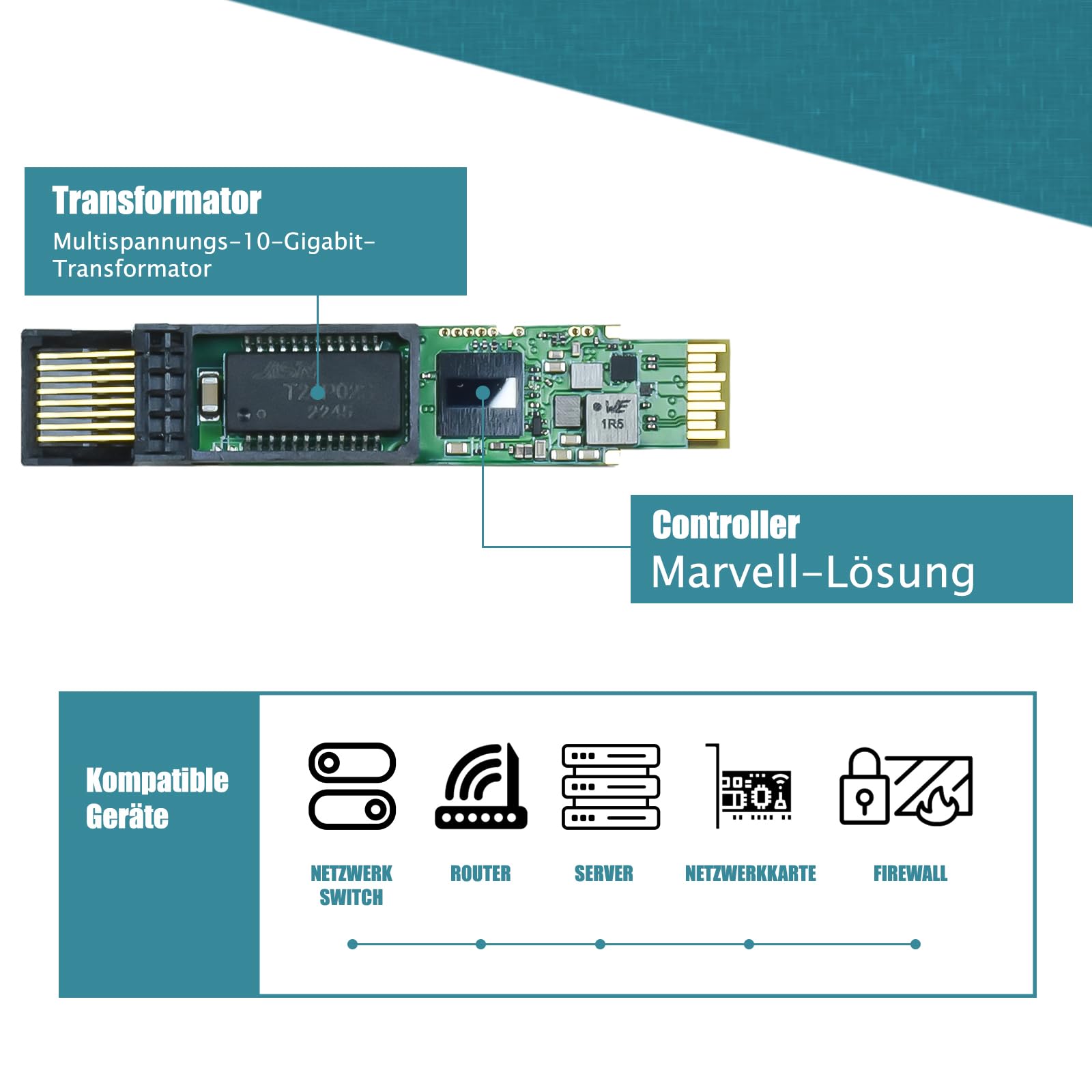 10G SFP+ RJ45 Kupfer Transceiver Modul, 10GBASE-T, Cat6a/Cat7, 30m | Für 10G/5G/2,5G/1G Ethernet; kompatibel mit Cisco, Ubiquiti, MikroTik, TP-Link, QNAP, Synology & offenen SFP+ Ports