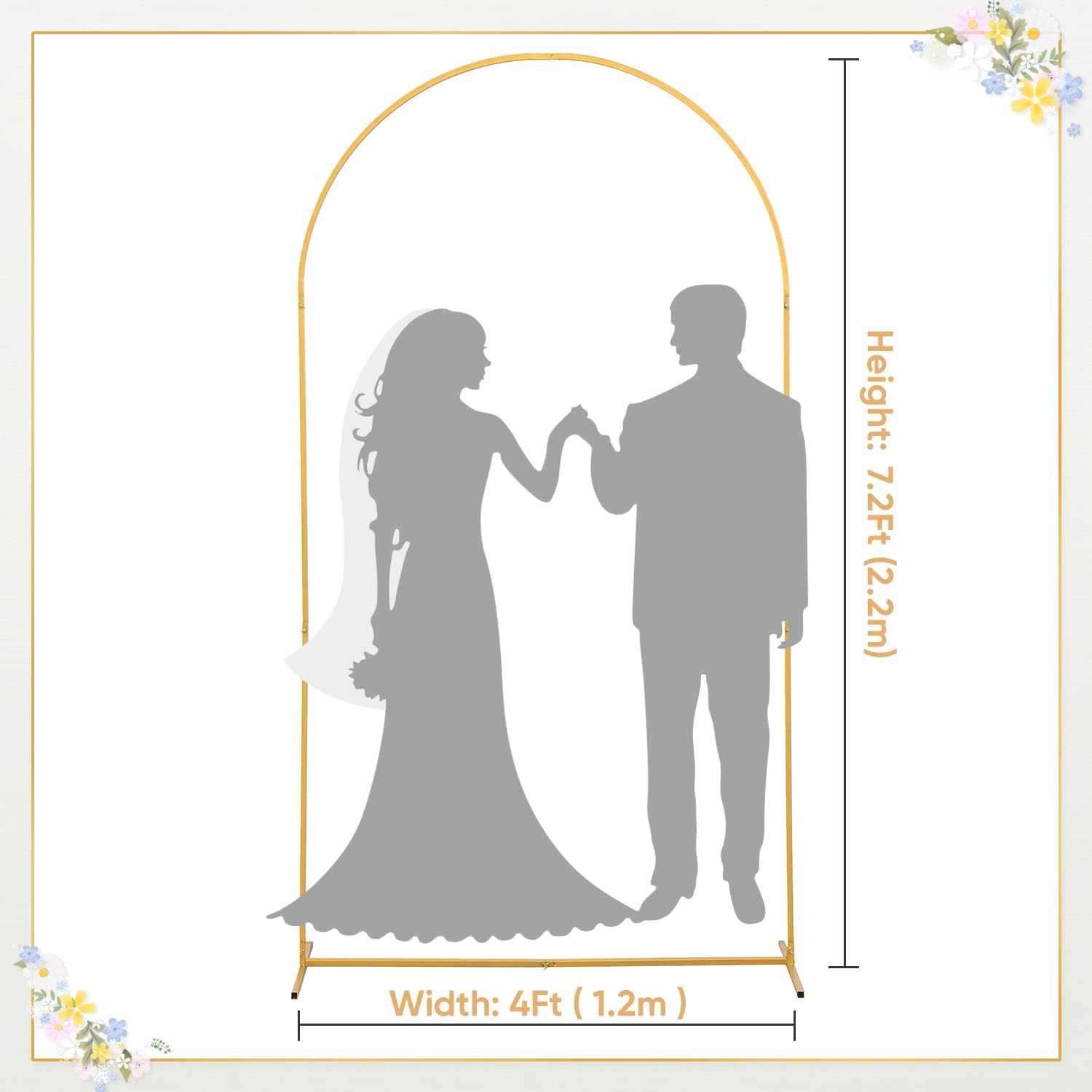 7.2Ft Wedding Arch Backdrop Stand Square Gold Metal Balloon Arch for Ceremony Birthday,Party,Friends Gathering,Christmas,Garden Decoration