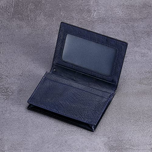 Image of HISCOW Full Grain Leather Business Card Holder Case | Minimalist EDC wallet, gusset holds 25 cards, ID window, fits folded bills, bifold profile, premium gifts for men & women