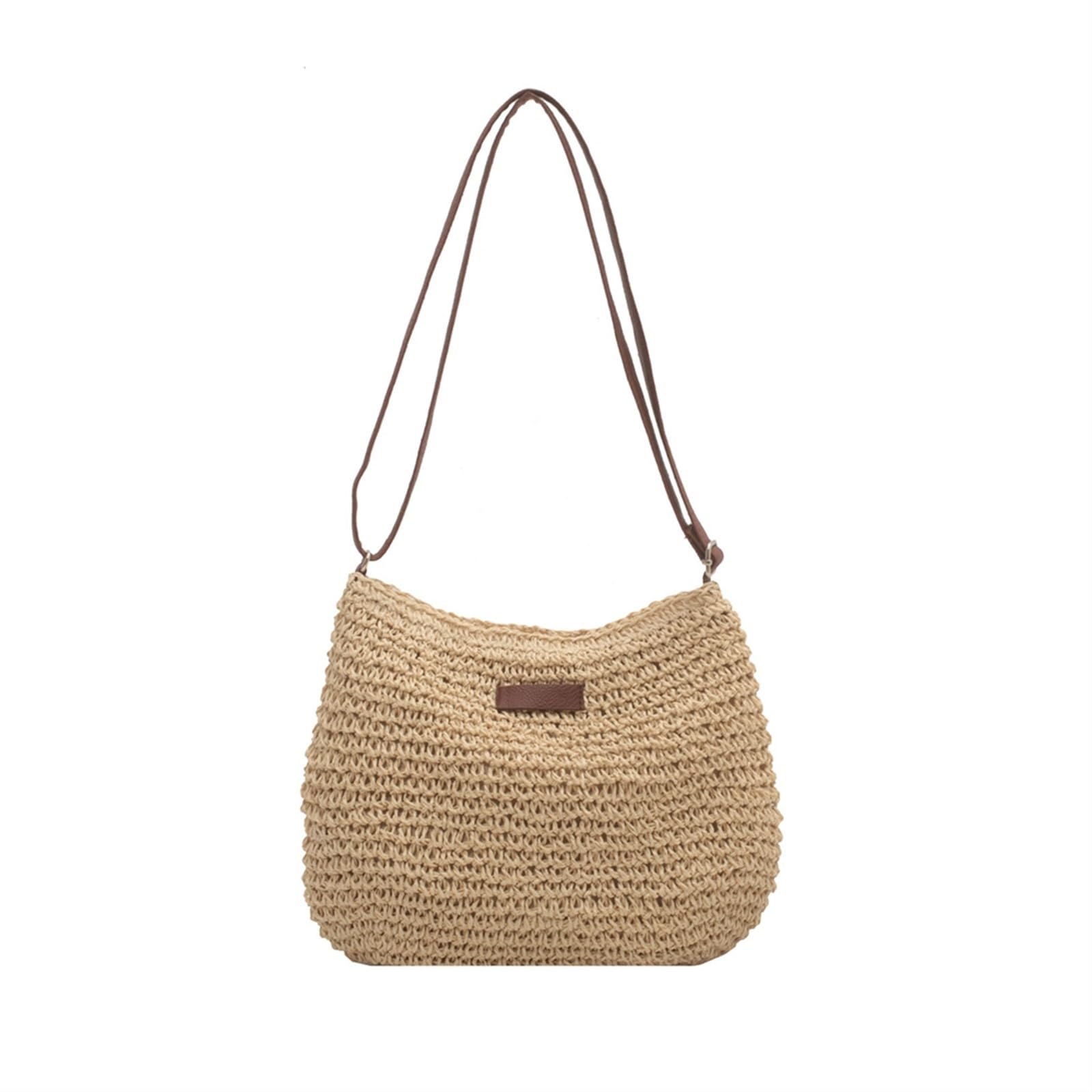 DVMSIEF Straw Bag Straw Crossbody Bag Women Summer Beach Holiday Shoulder Female Casual Satchel Purse Designer Handbag(Beige)
