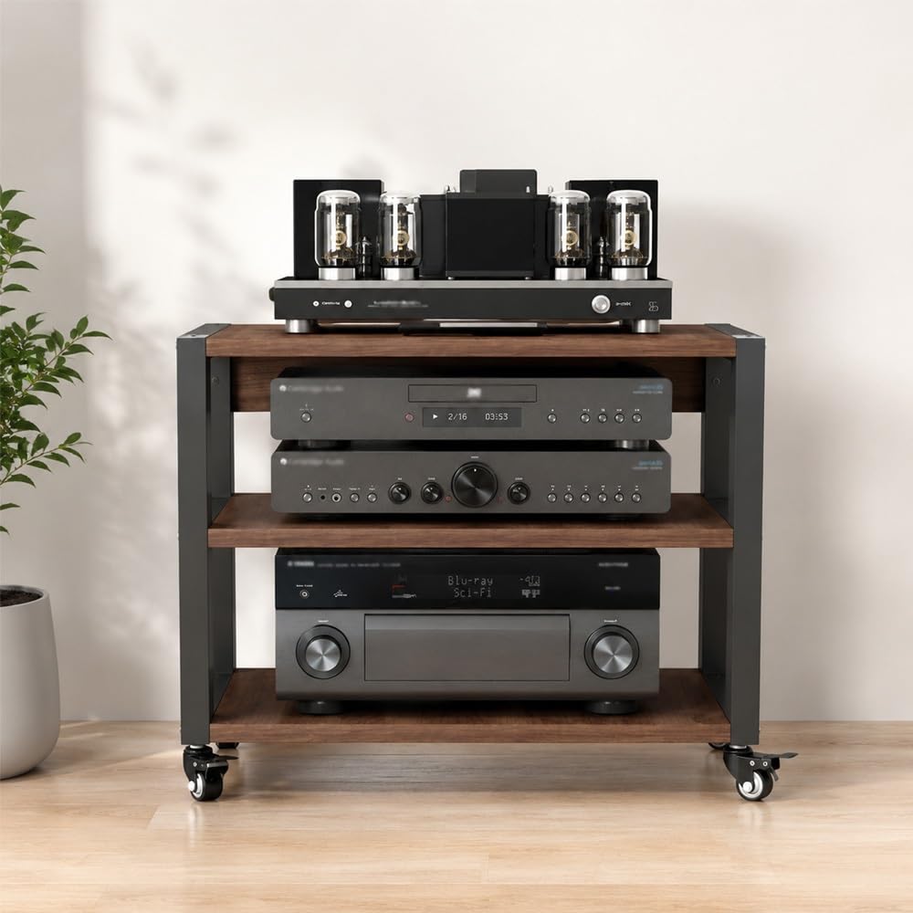Generico Rack Multimediale AV Mobile, Mobiletto Porta Componenti Aperto HiFi A 2 3 4 Ripiani, Mobile Stereo HiFi Con Ripiani Regolabili, Altoparlanti Rack(55x40x48.5cm/21.7x15.8x19in)