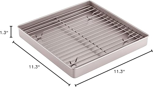 Miniatura 7 de CHEFMADE Sartén para asar con estante, bandeja cuadrada antiadherente de 11 pulgadas con estante de alambre para hornear, barbacoa y asar, 11.2 x