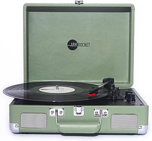 Arkrocket Curiosity Suitcase - Tocadiscos Bluetooth vintage de 3 velocidades con altavoces incorporados, tocadiscos mejorado con sonido de audio