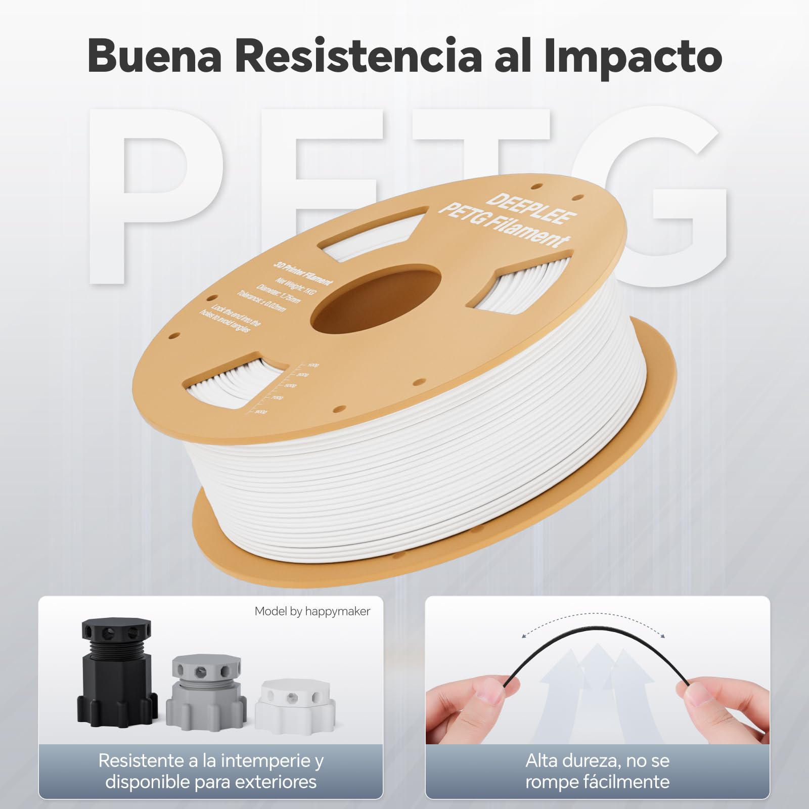 DEEPLEE Filamento PETG 1.75 mm, Kit 4 x 1 kg, Negro, Blanco, Rojo y Azul | Material de impresión 3D, Alta precisión ±0.02 mm, Compatible con la mayoría de impresoras FDM