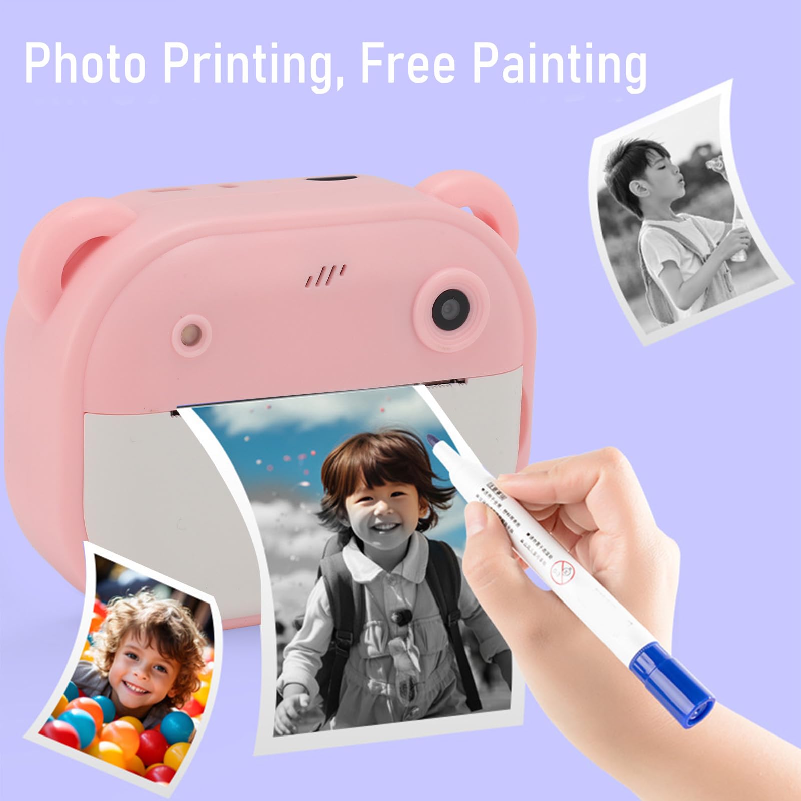 Sxhlseller Kamera Dziecięca, 2 -calowa Instancja Ekranu HD Kamera Wielofunkcyjna Przedni i Tylna Podwójna Soczewka z kartą Pamięci 32 GB na Urodzinowy (PINK)