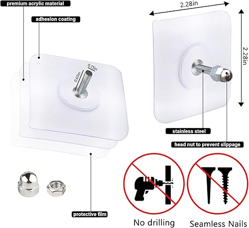 Miniatura 2 de AIERSA Ganchos Adhesivos de Alta Resistencia, Ganchos de Pared para Colgar, Adhesivo Sin Tornillos, Tornillos Invisibles para Montaje en Pared, 2 en