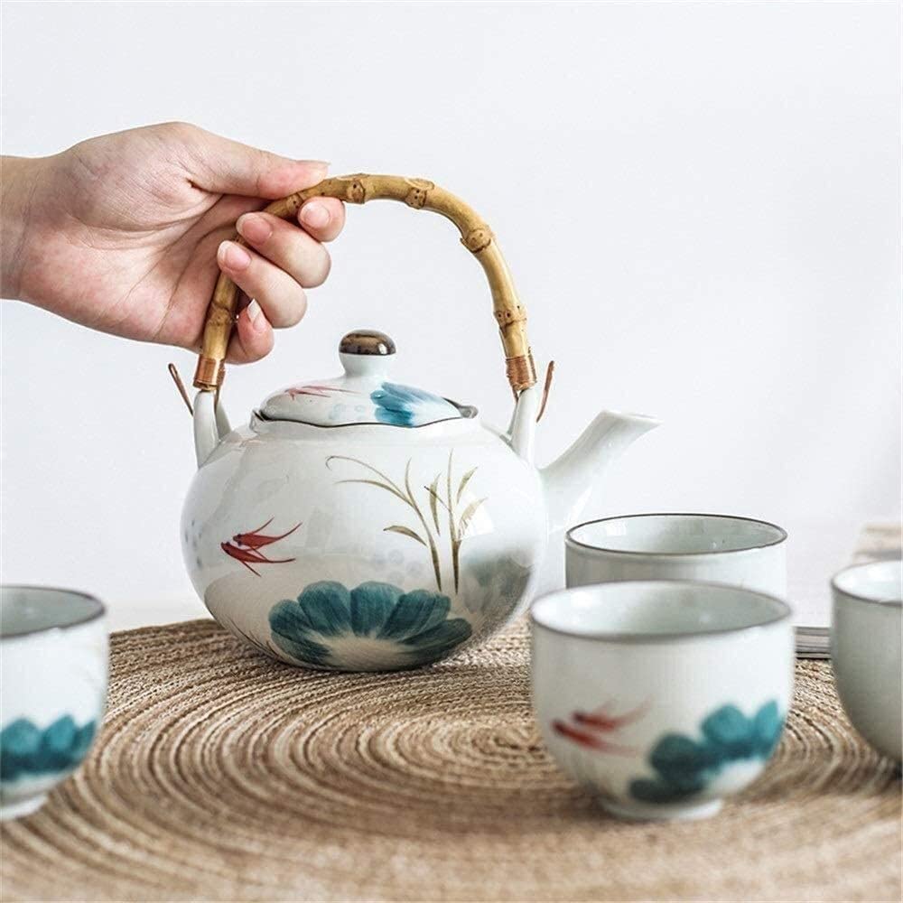 Zestaw Filiżanek Do Herbaty Kawy Ceramiczne Zestawy Do Herbaty Zestaw Filiżanek Do Kawy Złota Rybka Glazura Styl Japoński Czajniczek Z Uchwytem I Zestaw Filiżanek Do Herbaty Usługa Dla 4 Osób Dorosłyc