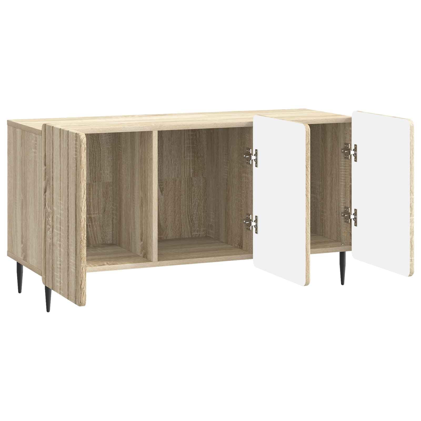 Hothingwell TV-Möbel, Holz, 99 x 34,5 x 52 cm, Sonoma-Eiche | Modernes rechteckiges Design, 90° drehbare Türen, robuste Stahlbeine, einfache Reinigung mit feuchtem Tuch