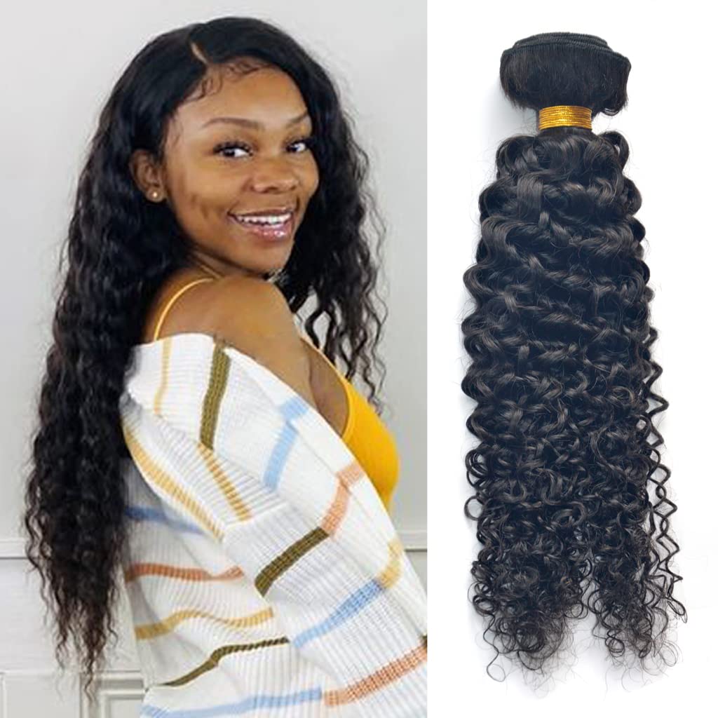 Jerry Curly Real Human Hair Extension Weave Bundle with Machine Double Weft in Natural Black 1 Pack 100 Gram (22 Inches)