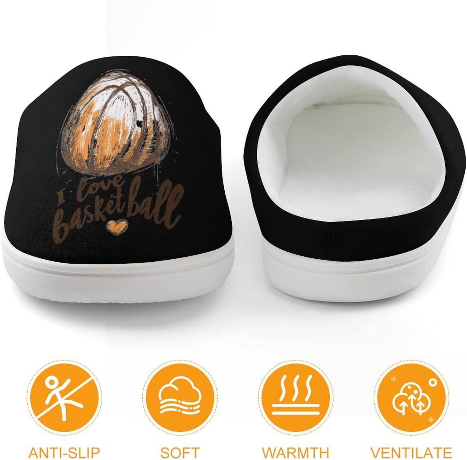 I Love Basketball Cute Cotton Slippers Anti-slip House Shoes Funny Slipper Indoor Outdoor