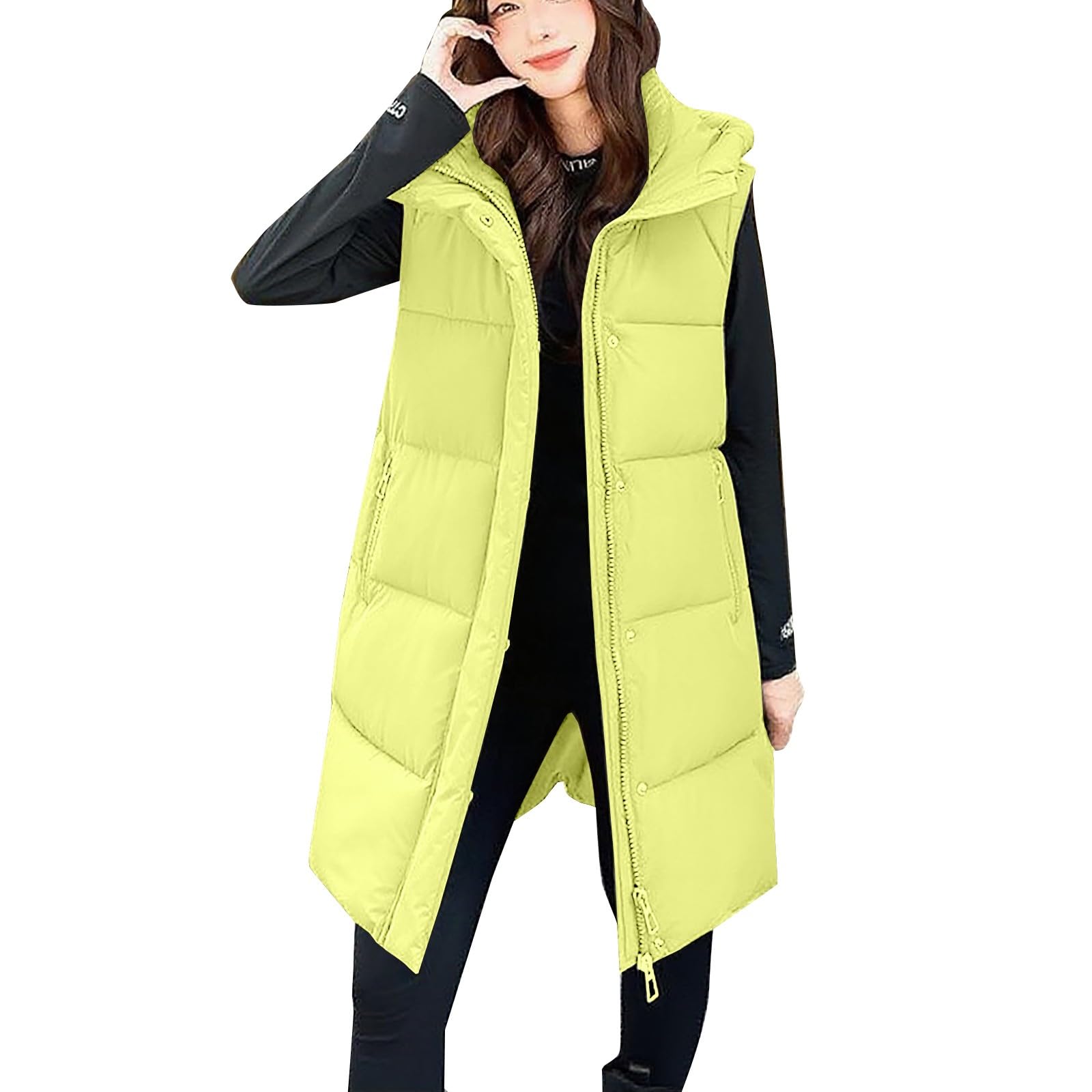 Giacche imbottite per le donne invernali di media lunghezza piumino cappotto con zip chiusura con bottoni cappotti caldi trapuntati giacca con cappuccio con maniche rimovibili Capispalla oversize