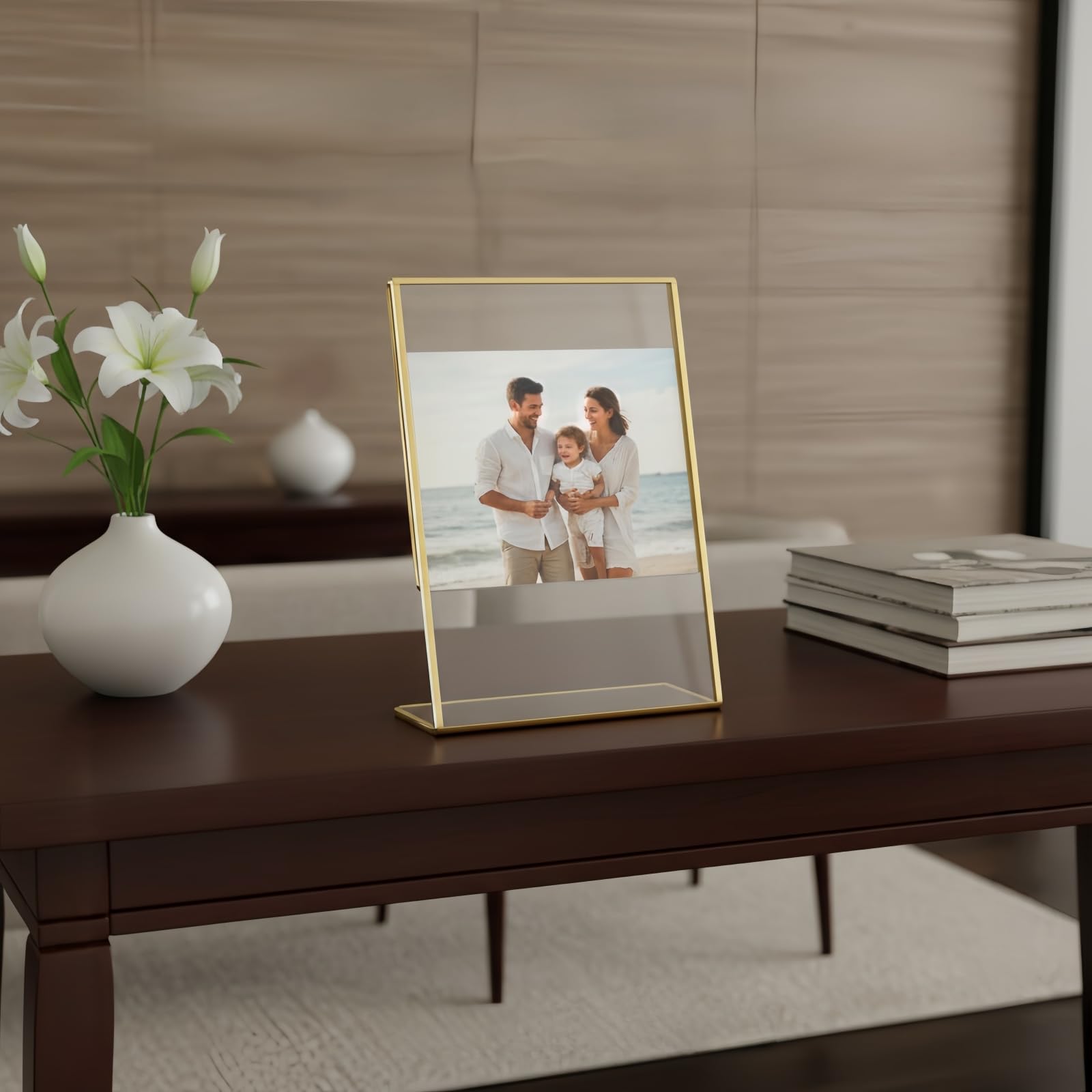 Lot de 6 supports de panneau en acrylique transparent A5 avec bordure dorée, support en forme de L pour numéros de table de mariage, affichage de photos, panneaux de restaurant