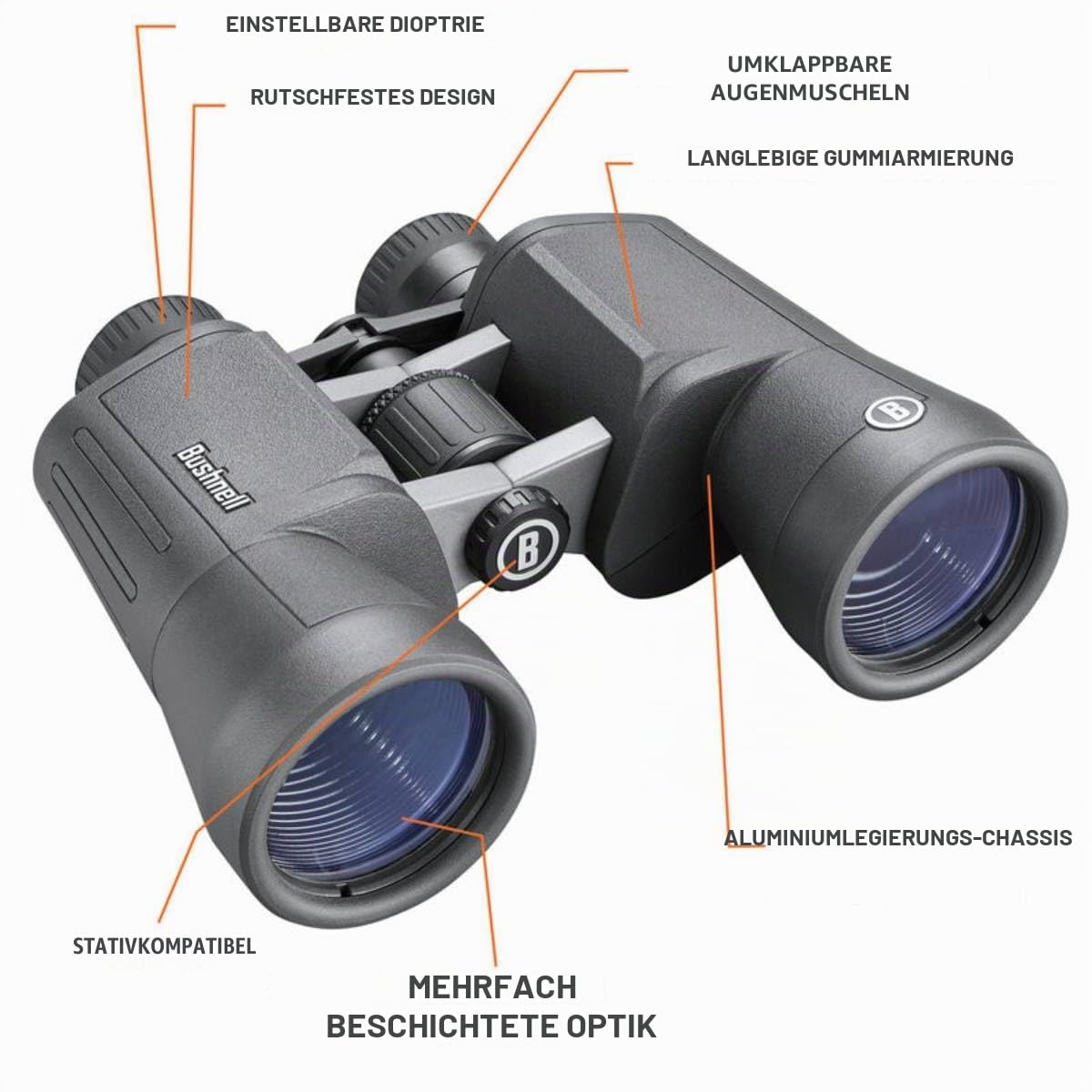 Bushnell - Powerview 2 - Fernglas - 10x50 - Porro - Aluminium Metallgehäuse - Mehrschichtvergütung - Gummiarmierung - Vogelbeobachtung - Reisen - Sport - Outdoor - PWV1050