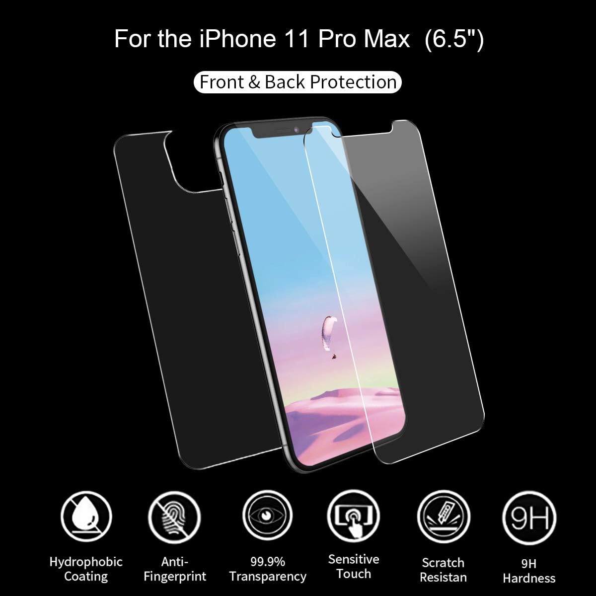 Conleke Front Back Screen Protector Compatible with Apple iPhone11 Pro Max[Case Friendly] 6.5" Temper Glass Screen Protector Rear Film Replacement for Apple iPhone11 Pro Max (Front Back,6.5",2019)