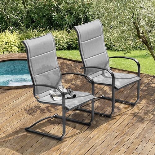 Image of NUU GARDEN Set of 2 Padded Patio Dining Chairs, C-Spring Motion, Gray
