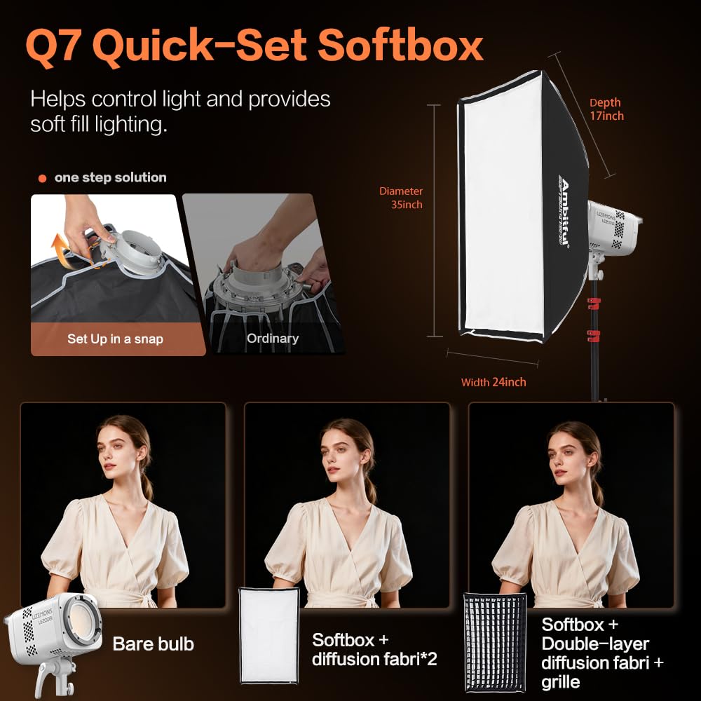 GODOX LE200Bi 220W Kit luce video LED COB bicolore con 90×60cm softbox a sgancio rapido, stativo da 280 cm / 9,18 piedi, 2800K-6500K, CRI 98+, Bluetooth/DMX per studio, produzione video YouTube bian
