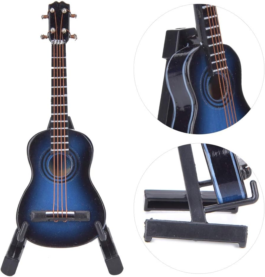 Joyzan Miniature Wood Guitar Model, Mini Wooden Electric Guitar Music Instrument Stand Support Case Display Small Replica Collectible Decoration Birthday Gift Ornaments Craft Home Decor