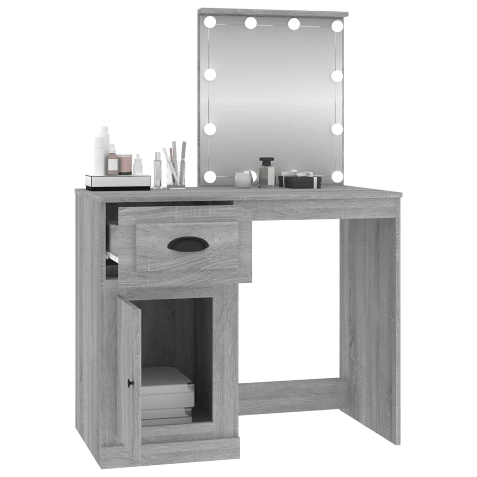 LAPOOH Schminktisch mit Grau Sonoma 90x50x132,5 cm Holzwerkstoff, Schminken Tisch, Vanity Table, Frisiertisch, Makeup Table, Make Up Table, Kosmetiktisch, Dressing Table