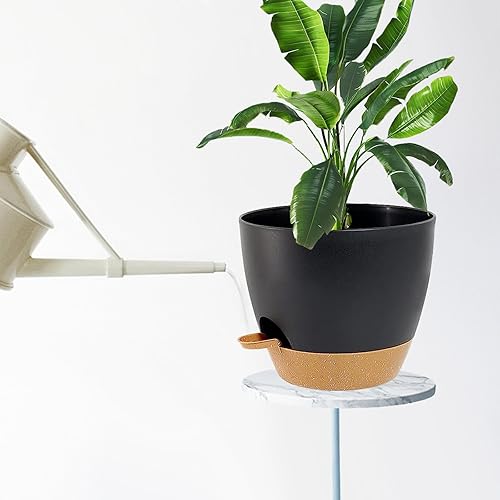 Miniatura 7 de Macetas grandes de riego automático para exteriores de 91012 pulgadas para todas las plantas de la casa, macetas de plástico negro con orificio de