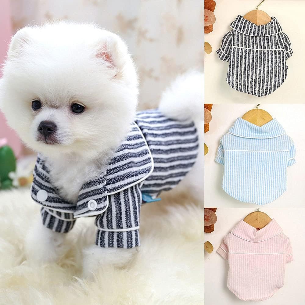 Dog Costumes Soft Puppy Dog Pajamas Cat Sleeping Clothes Striped Pet Clothing Indoor Small Medium Dogs Cats Pajamas Bathrob Pink (Color : Blue, Size : X-Large)