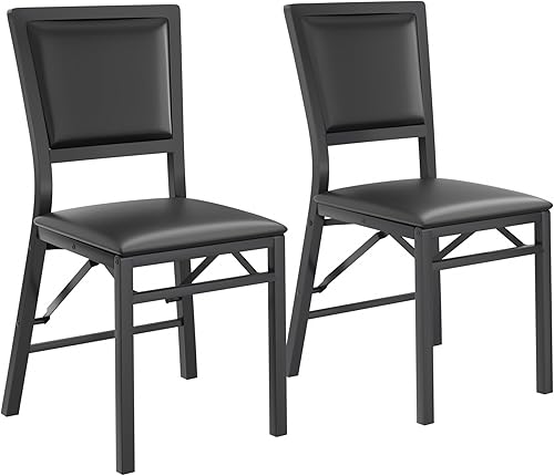 VECELO Juego de 2 sillas plegables con cojín, asientos acolchados plegables con marco de metal resistente para cocina, comedor, sala de estar,