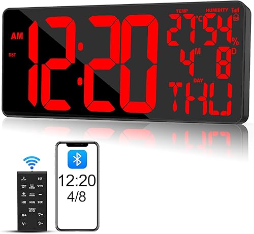 Miniatura 8 de Reloj de pared digital extra grande de 18 pulgadas con control remoto, reloj digital de atenuación automática con fechatemperaturasemana, DST,