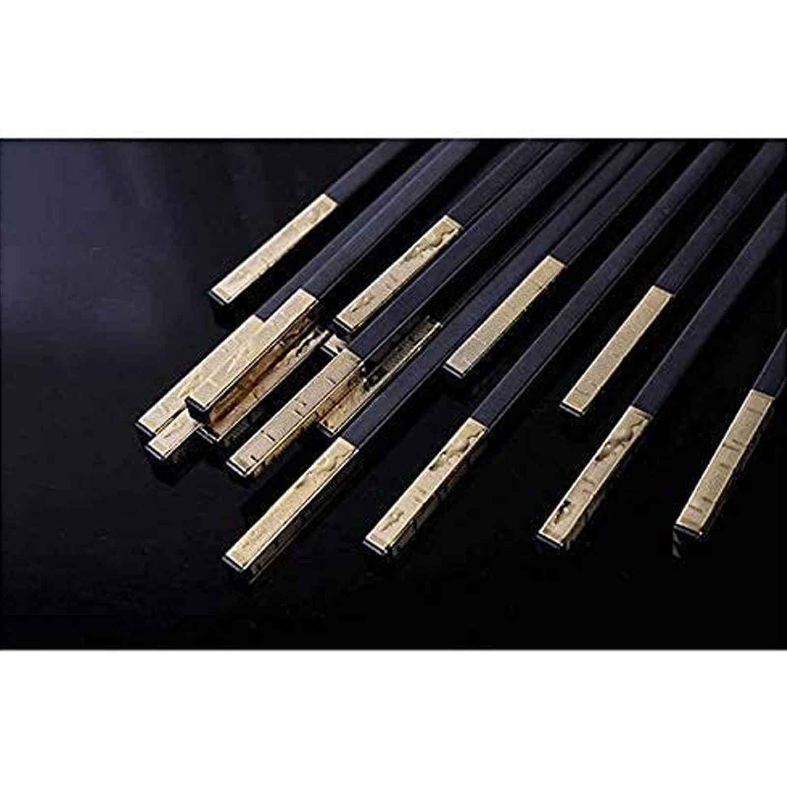 Palillos, palillos chinos reutilizables Palillos reutilizables, palillos de aleación de alto grado, palillos, sin deslizamiento, resistencia a alta temperatura, juego de oro de 10 pares, palitos de co