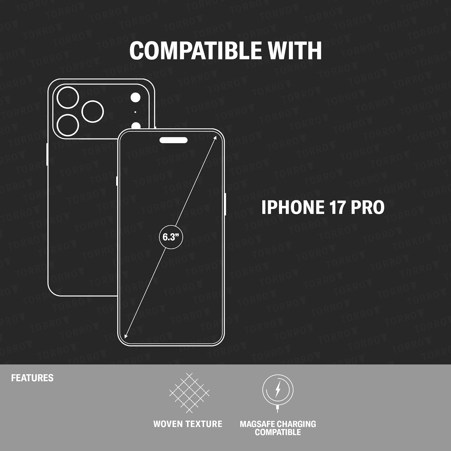 TORRO Woven Case Compatible with iPhone 17 Pro - Slim Protective MagSafe Compatible Case with Textured Finish, Camera Control Button and Raised Camera Ring (Black)