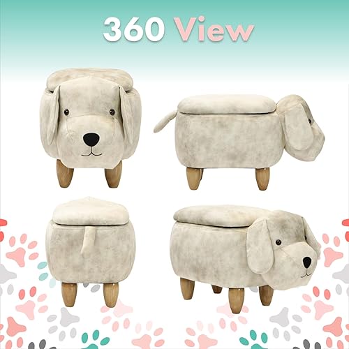 Miniatura 8 de CRITTER SITTERS Otomana de almacenamiento con forma de animal de cerdo gris claro de 15 pulgadas de altura del asiento, muebles para guardería,