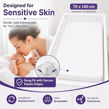 DTEX HOMES 2 x Cot Bed Sheets Super Soft Breathable Polycotton Fitted Sheet 140 x 70 cm - White