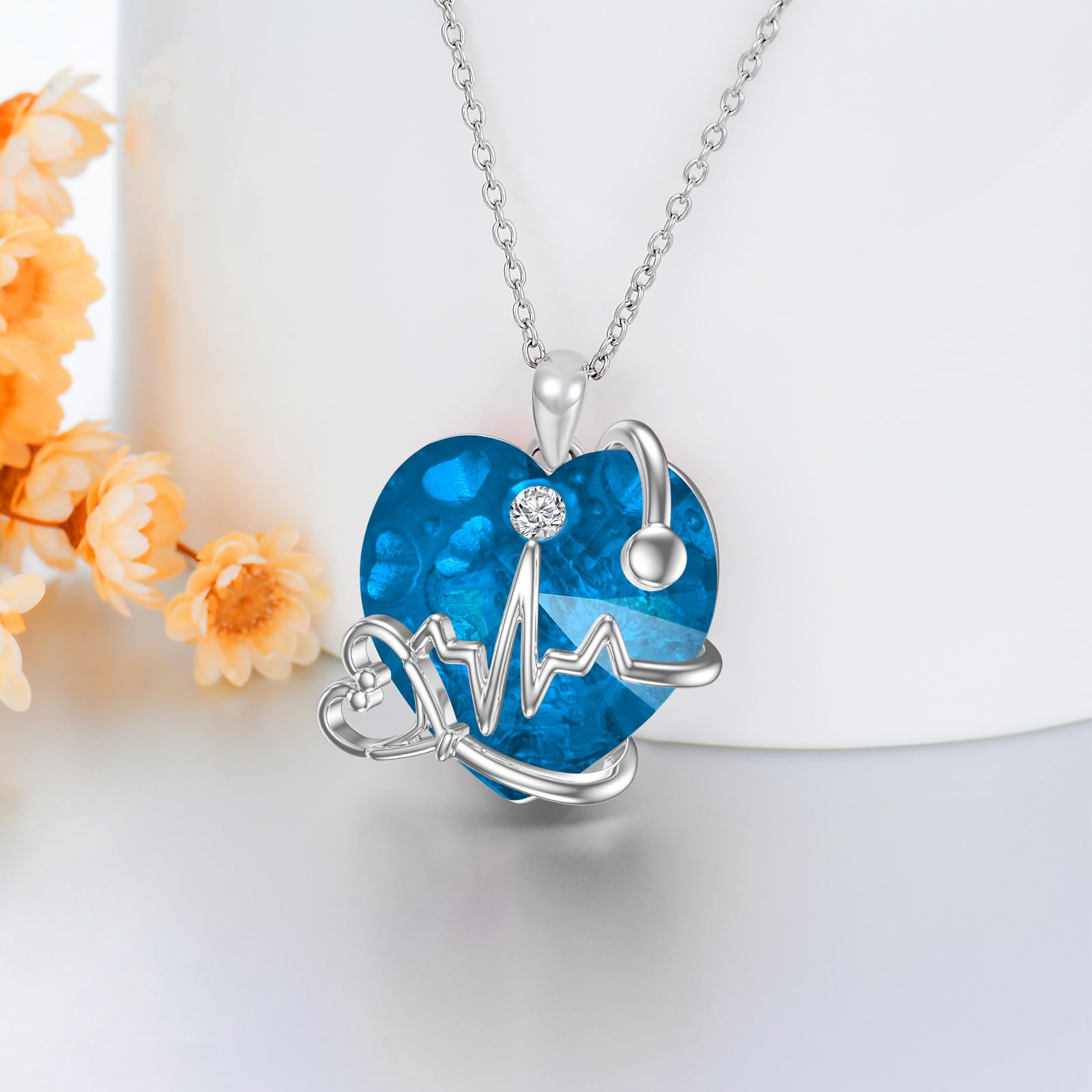 TOUPOP Stetoscopio collana da donna in argento, regalo per studentessa, infermiera, laurea, compleanno, Natale, Argento sterling