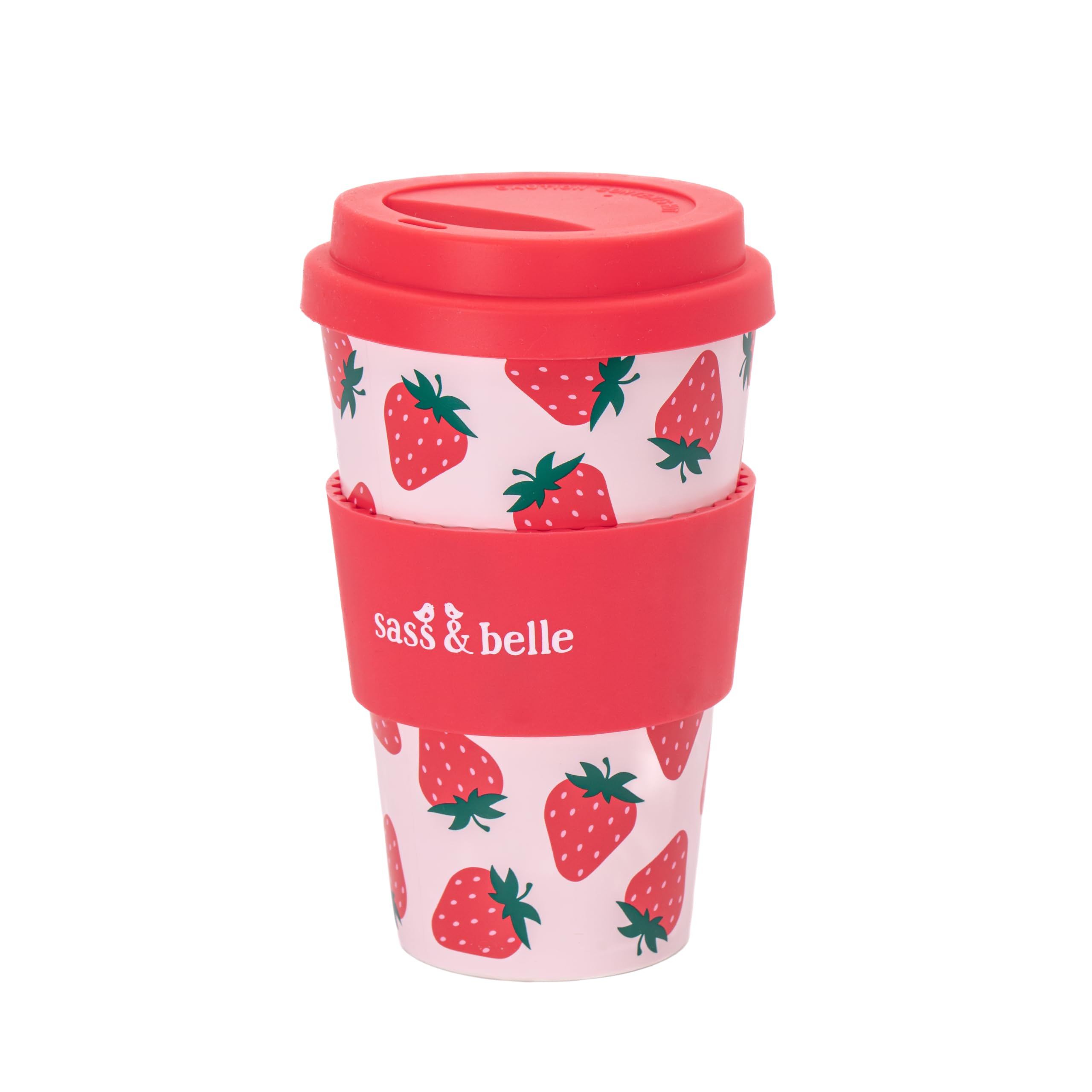 Sass & Belle Strawberry Travel Coffee Cup, Reusable Cup with Lid, Eco-Friendly Coffee Mug, Lightweight for Hot Drinks
