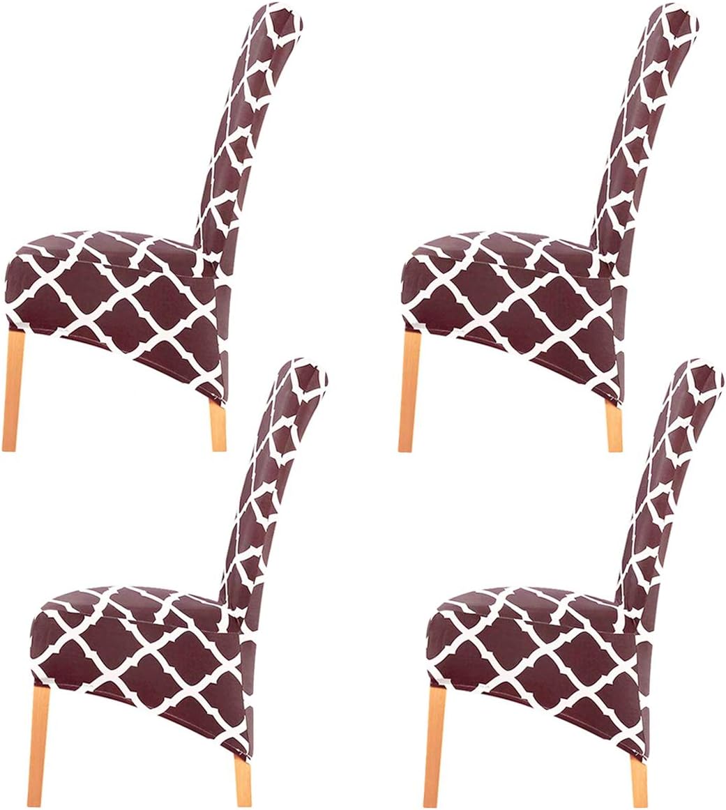 KELUINA Stretch XL Chair Covers for Dining Chairs 2/4/6 Pcs Chair Protective Slipcover,Elastic Chair Protector Seat Covers for Dining Room Wedding Banquet Party Decoration (Coffee,4 Pack)